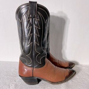 Vintage Hyer Two Tone Brown Leather Pointed Toe Cowboy Boots 8